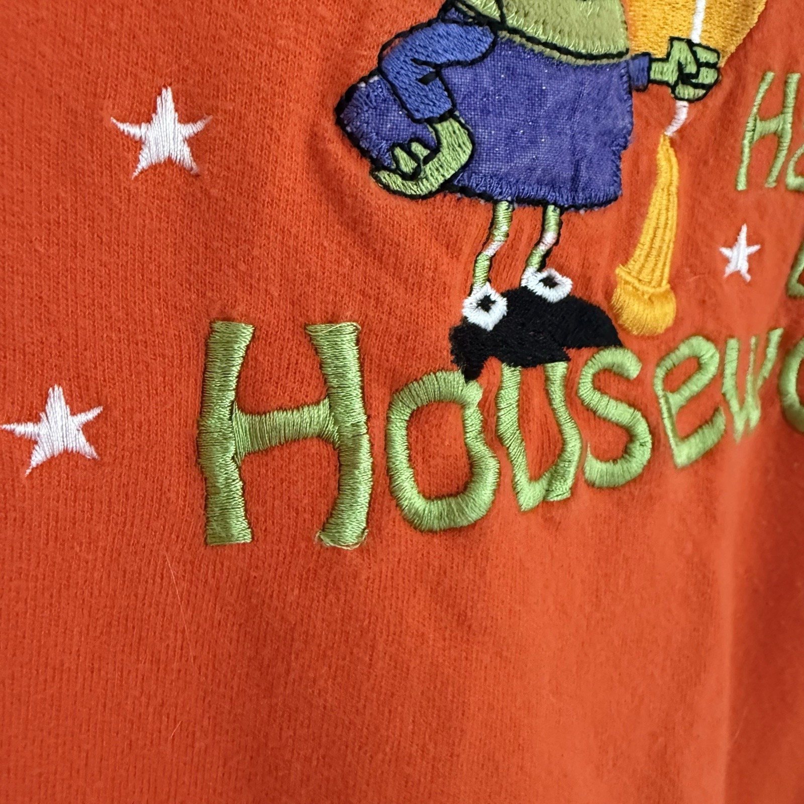 Vintage Halloween Sweatshirt Womens Orange 1 Xl Witch Black Cat Retro Stars Moon — image 6 of 7